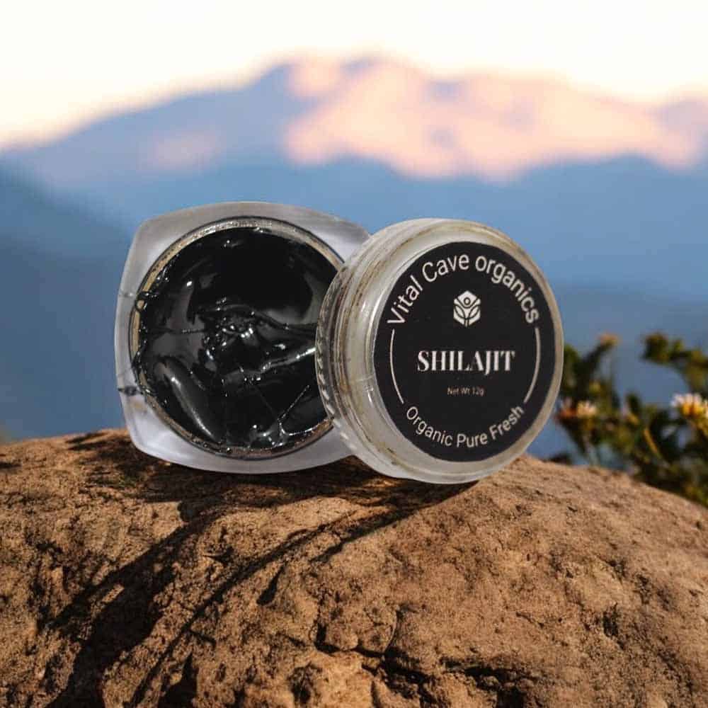 Pure organic Shilajit resin - natural energy booster, rich in minerals and antioxidants, used for vitality, stamina, and health benefits in Pakistan mountains, Vital Cave Organics