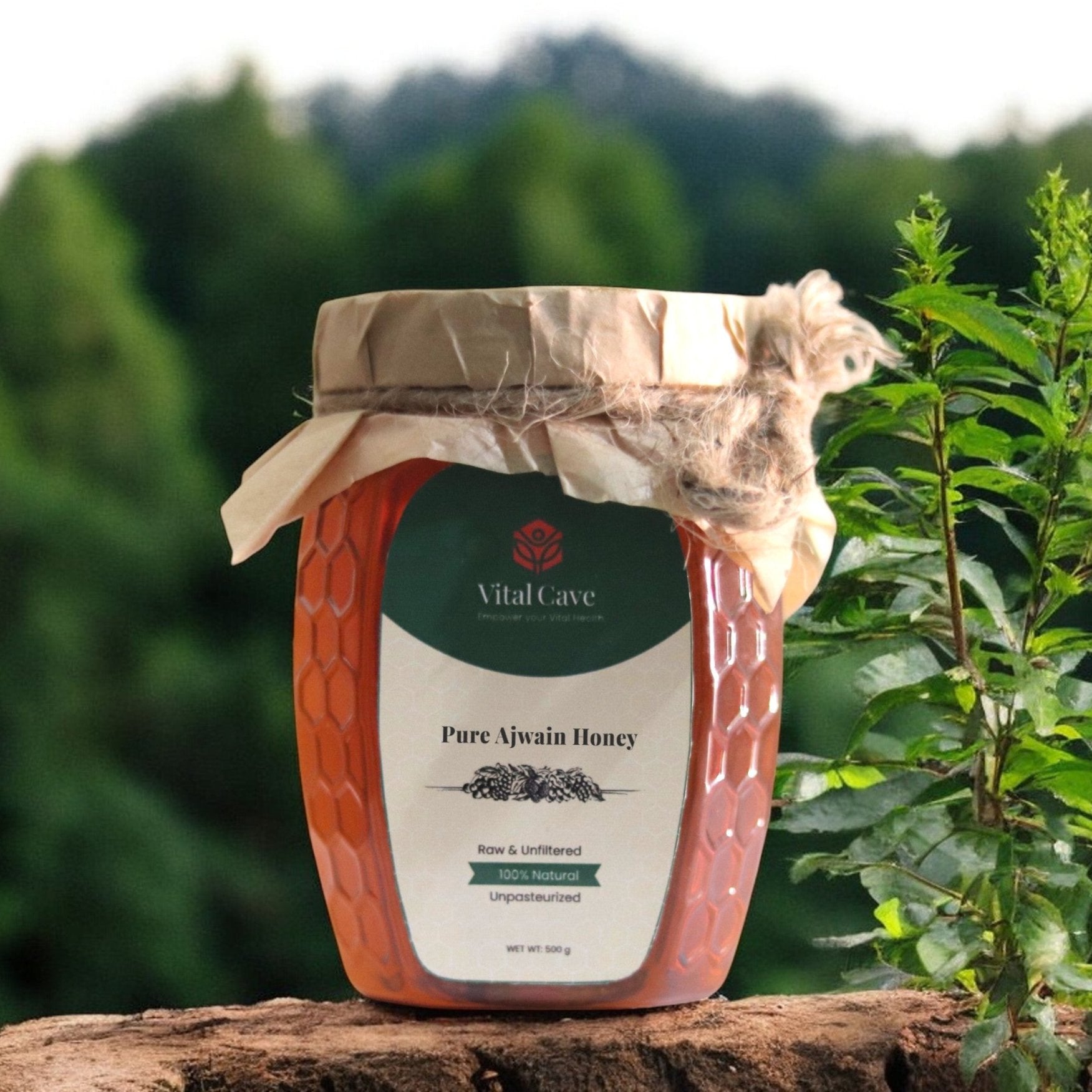 (اجوائن شہد) Pure Ajwain honey 500 gm bottle with beautiful background brand vital cave organics 